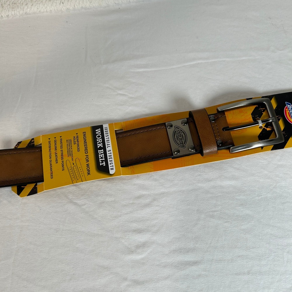 Dickies Small 30-32 Leather Work Belt Brown Industrial Strength Silver Buckle - Picture 4 of 6